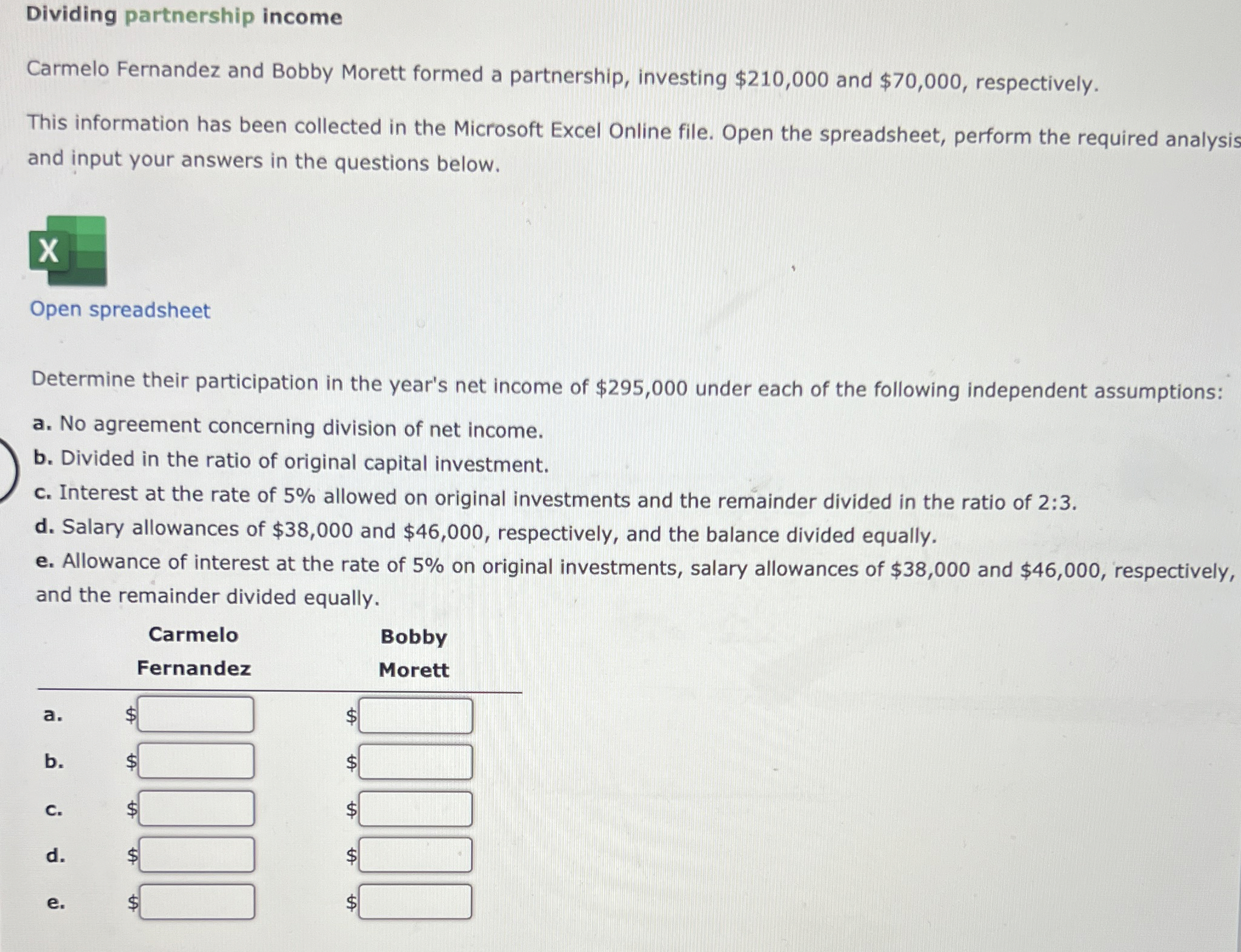 Dividing partnership income Carmelo Fernandez and