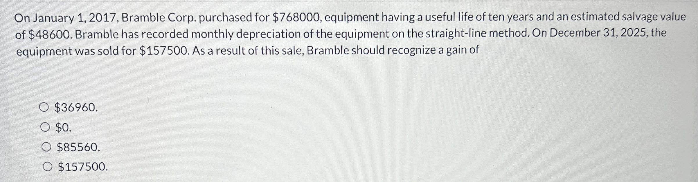 On January 1 , 2 0 1 7 , Bramble Corp. purchased