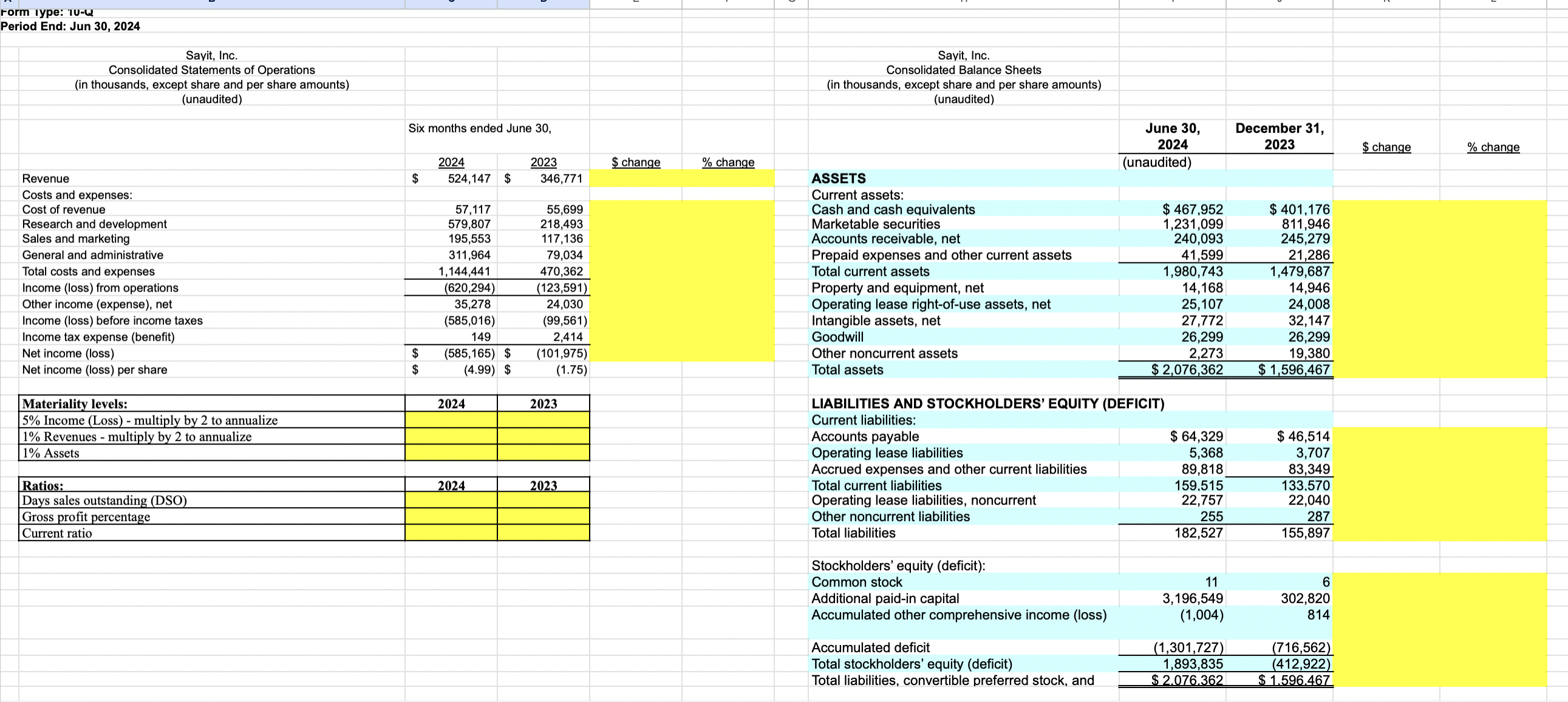 1 . Using the provided balance sheet and income
