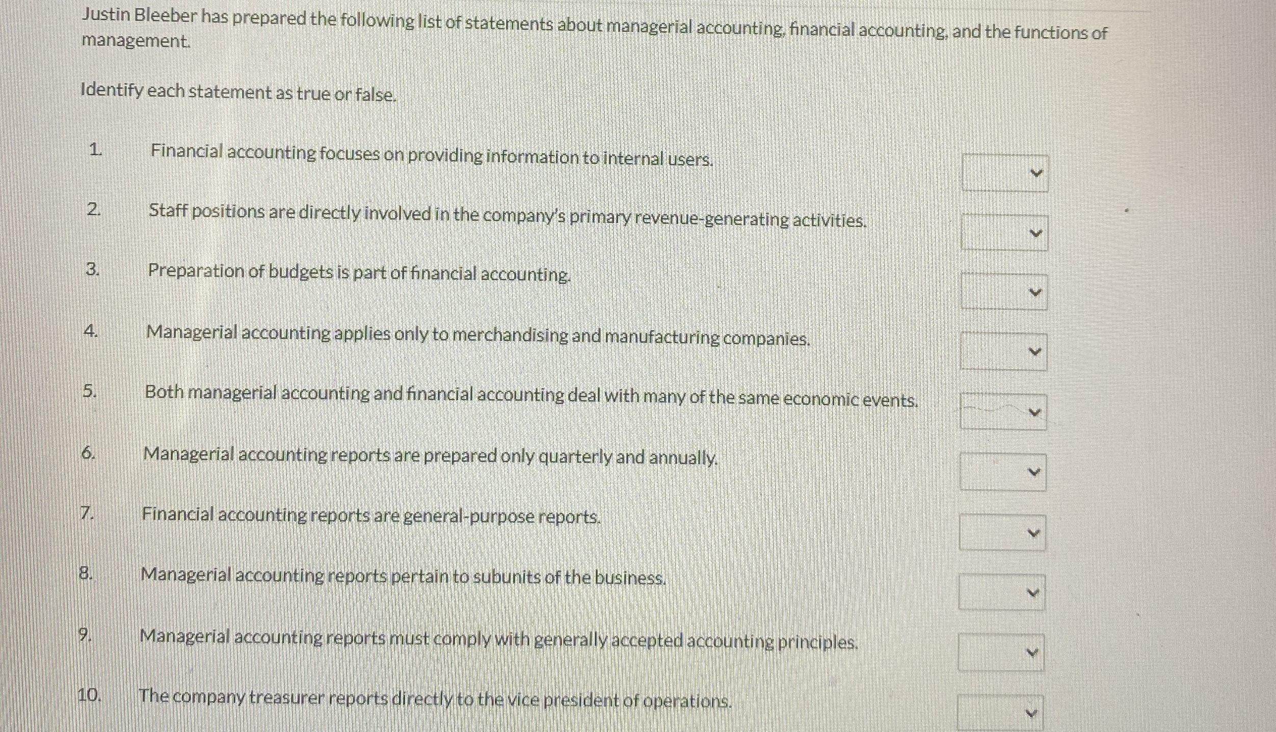 Justin Bleeber has prepared the following list of