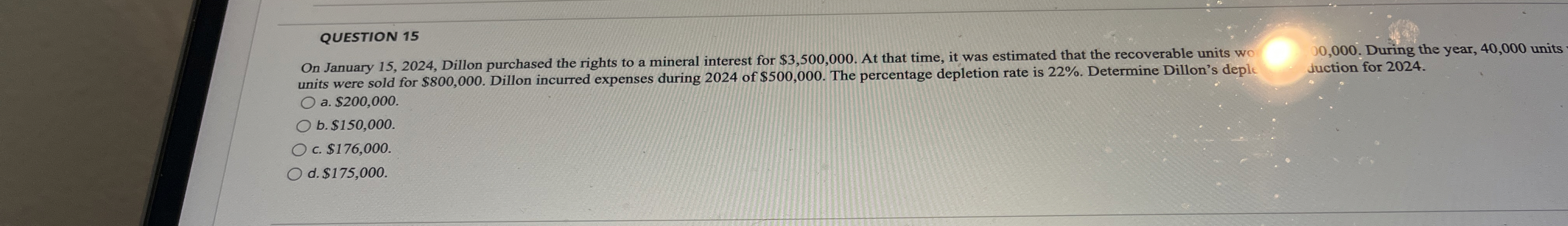 QUESTION 1 5 On January 1 5 , 2 0 2 4 , Dillon