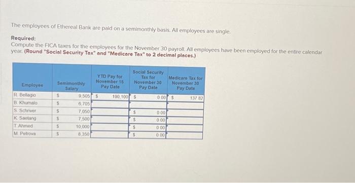 The employees of Ethereal Bank are paid on a