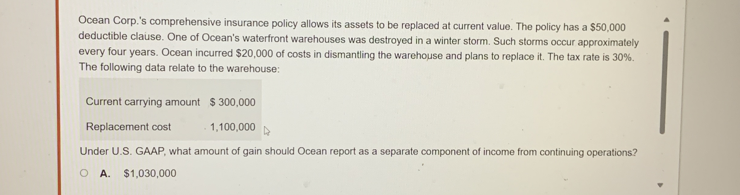 Ocean Corp. ' s comprehensive insurance policy