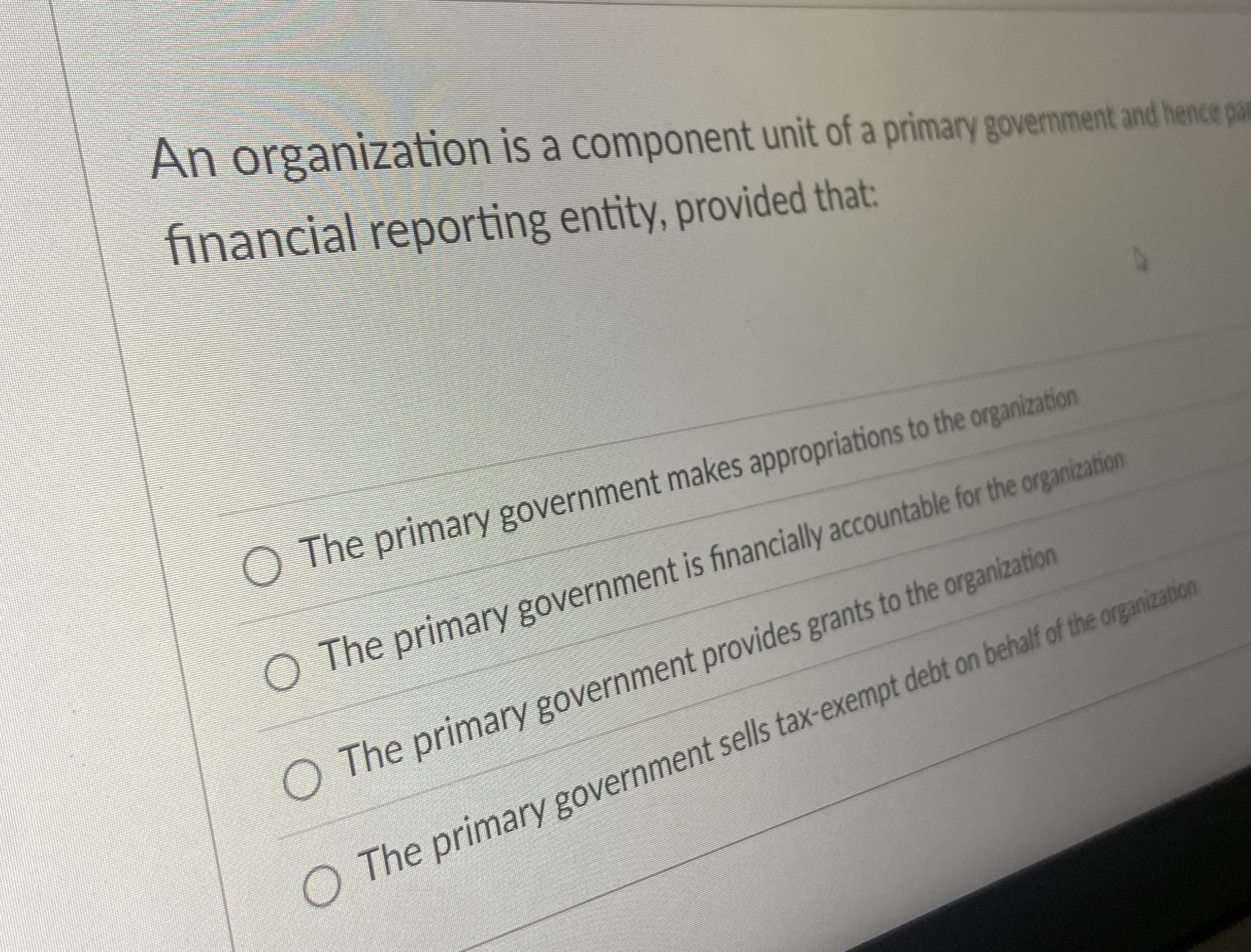 An organization is a component unit of a primary