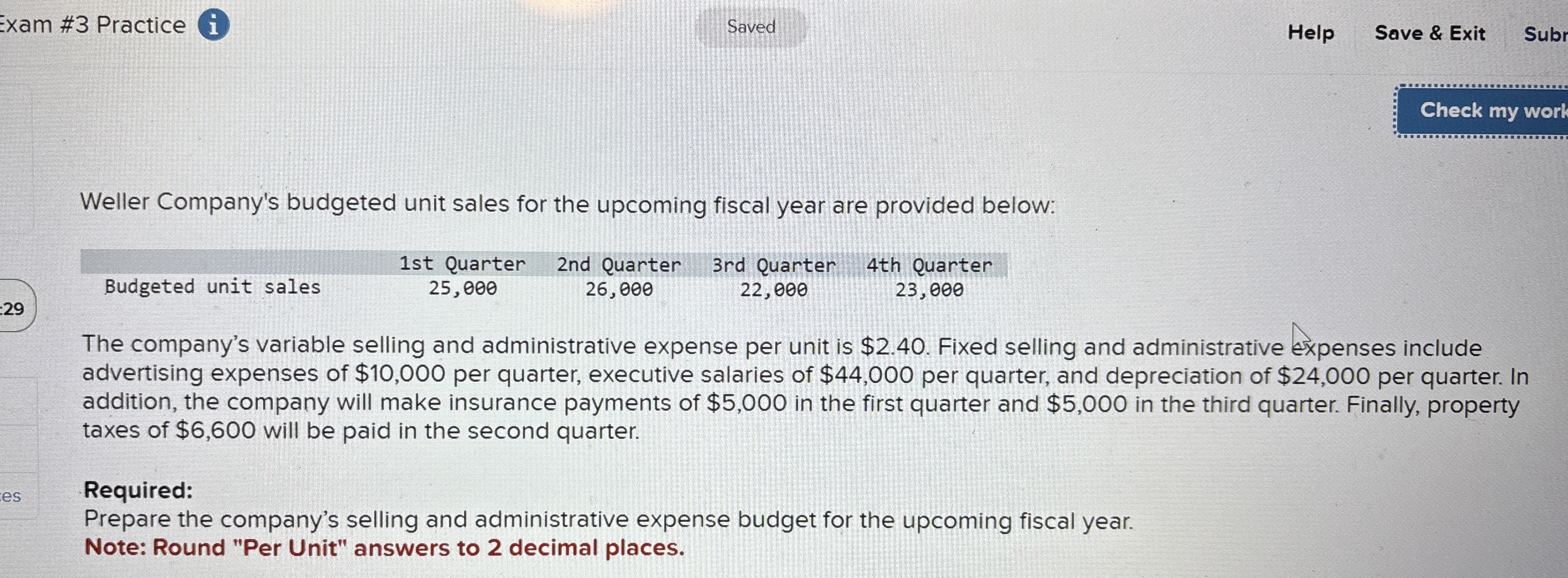 Exam # 3 Practice Saved Help Save & Exit Subr