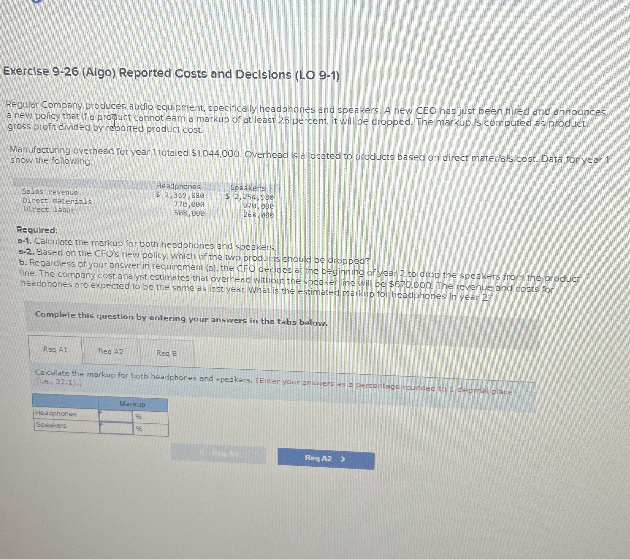 Exerclse 9 - 2 6 ( Algo ) Reported Costs and