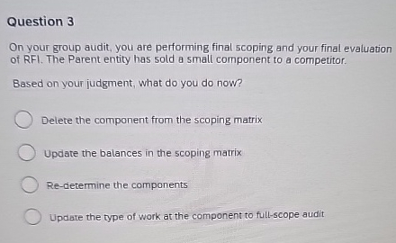 Question 3 On your group audit, you are