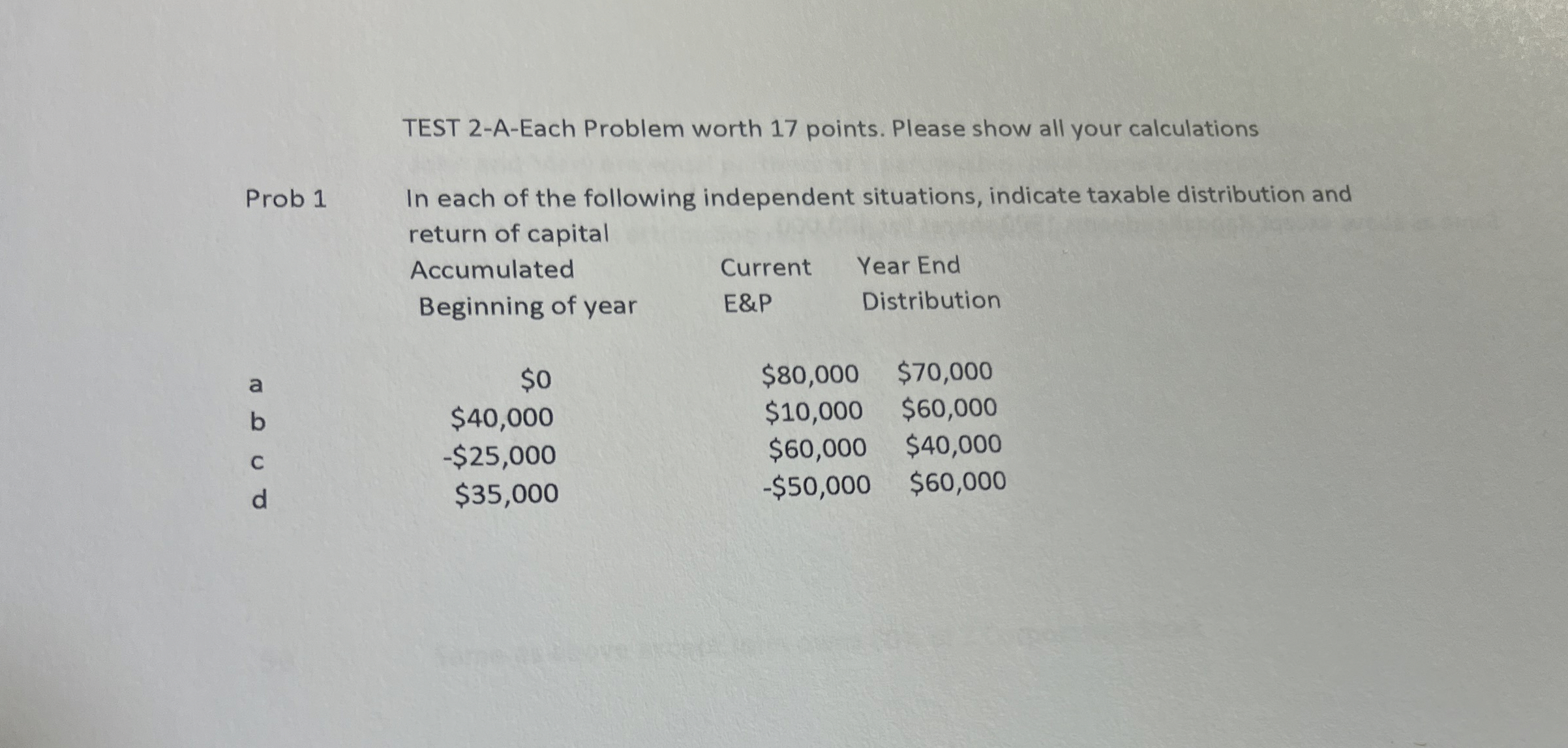 TEST 2 - A - Each Problem worth 1 7 points.