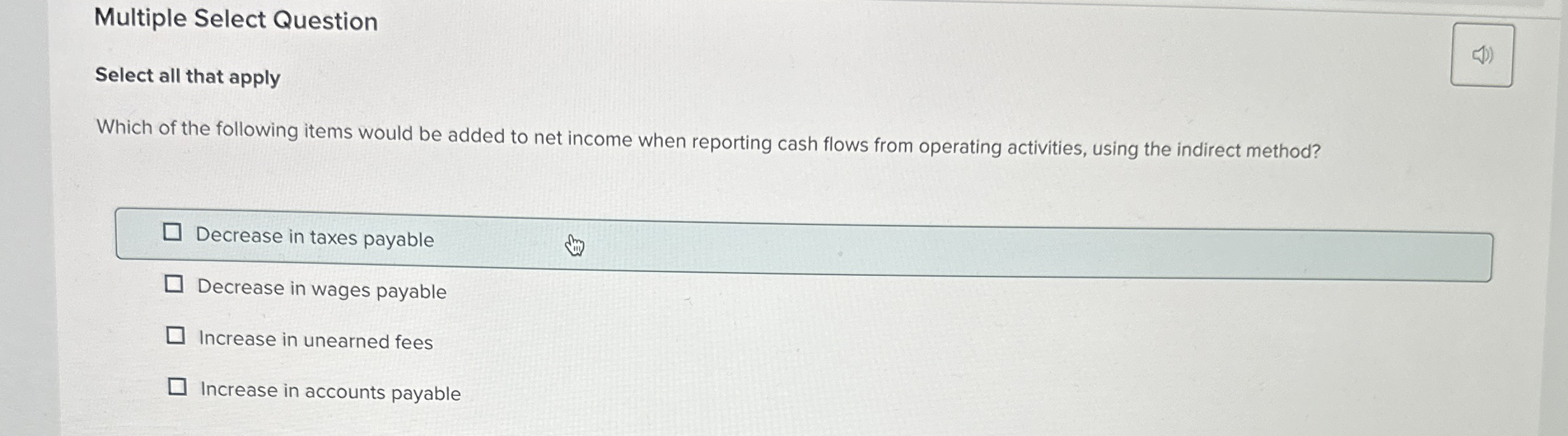 Multiple Select Question Select all that apply