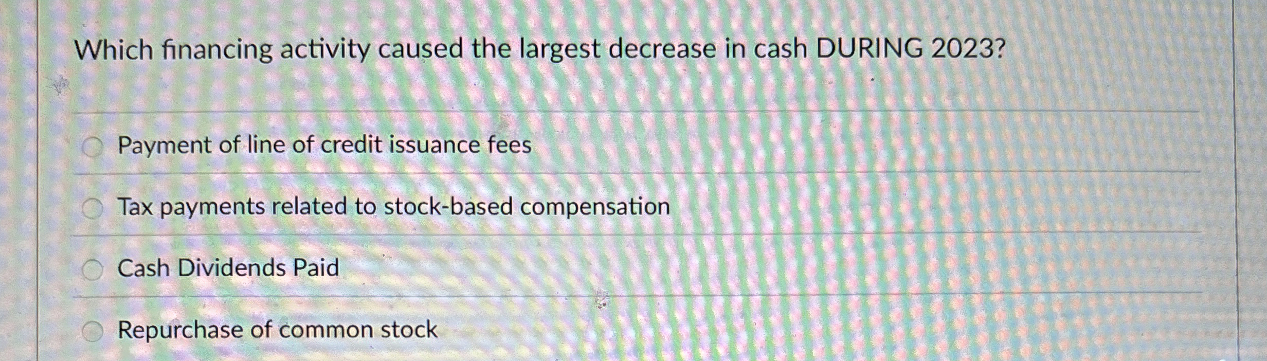 Which financing activity caused the largest
