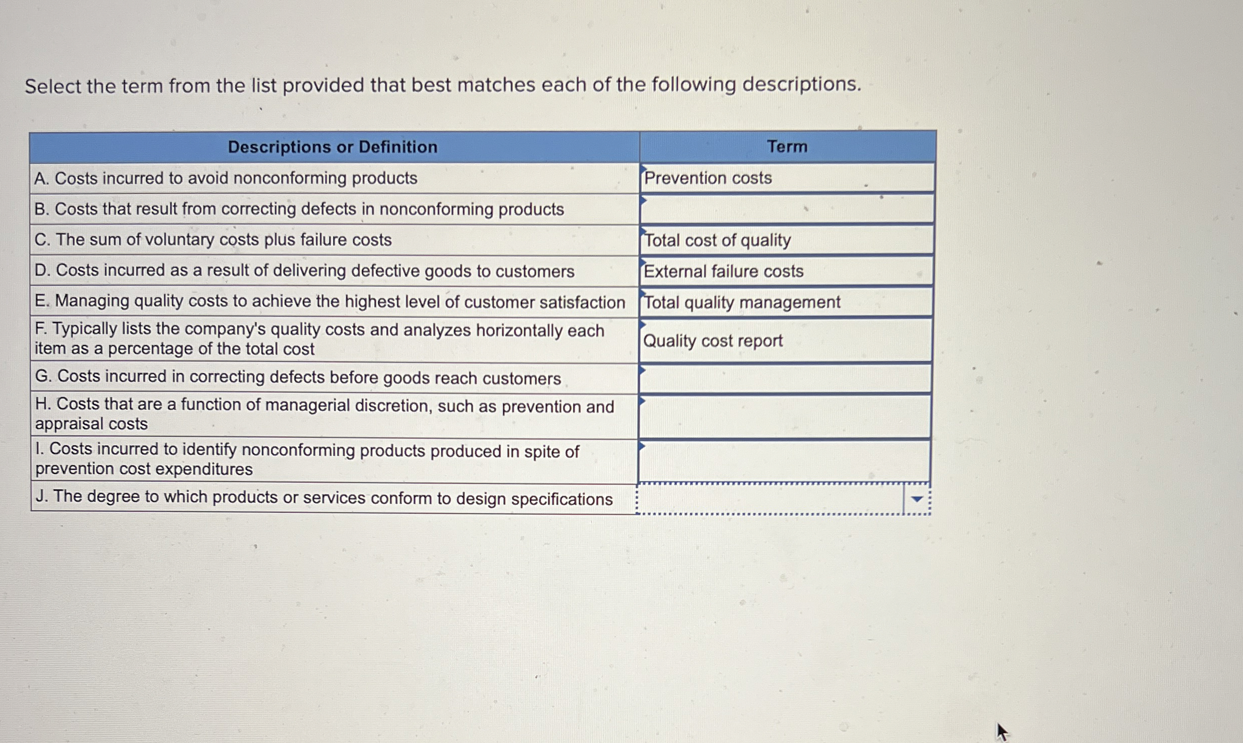 Select the term from the list provided that best