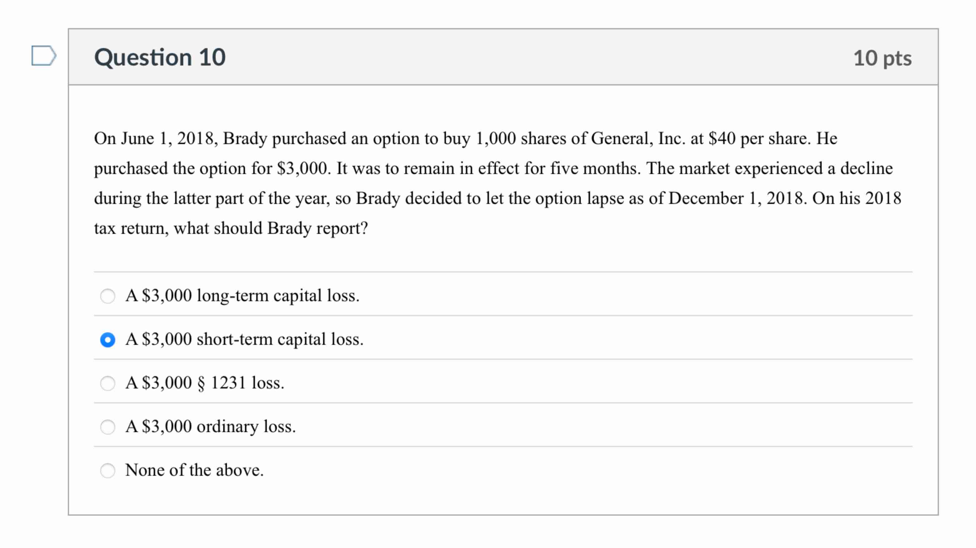 Question 1 0 O n June 1 , 2 0 1 8 , Brady
