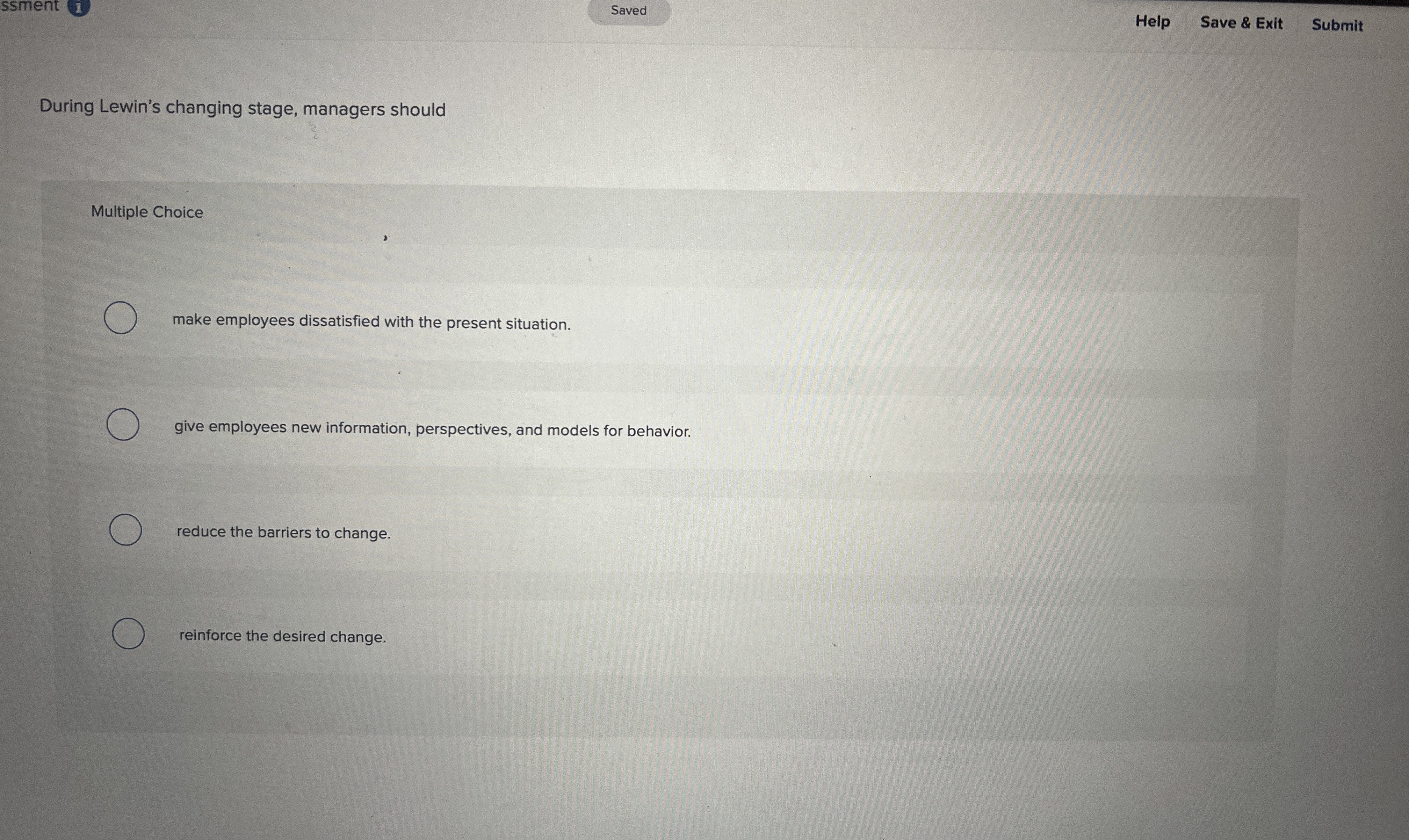 ssment 1 Saved Help Save & Exit Submit During