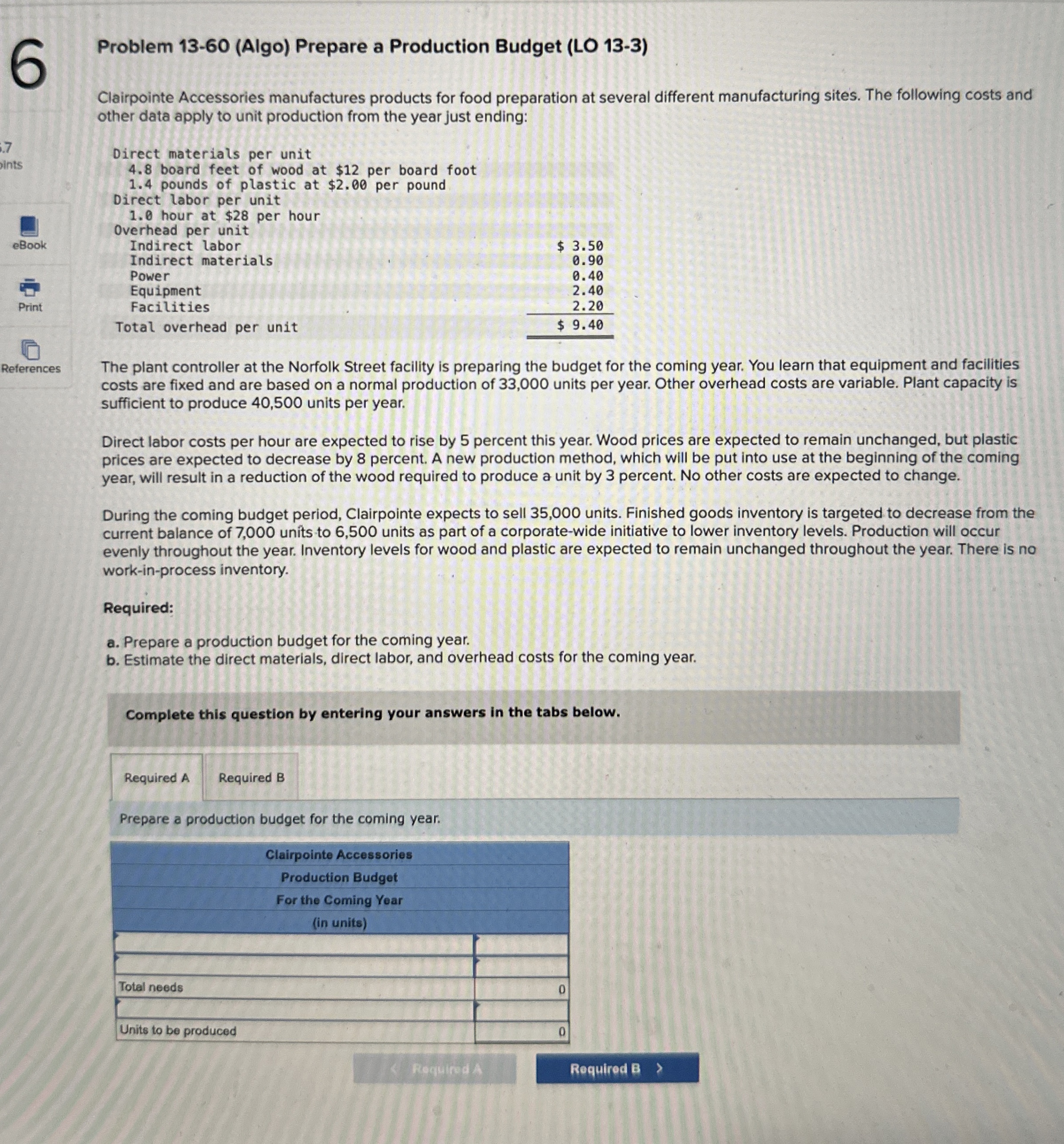 Problem 1 3 - 6 0 ( Algo ) Prepare a Production