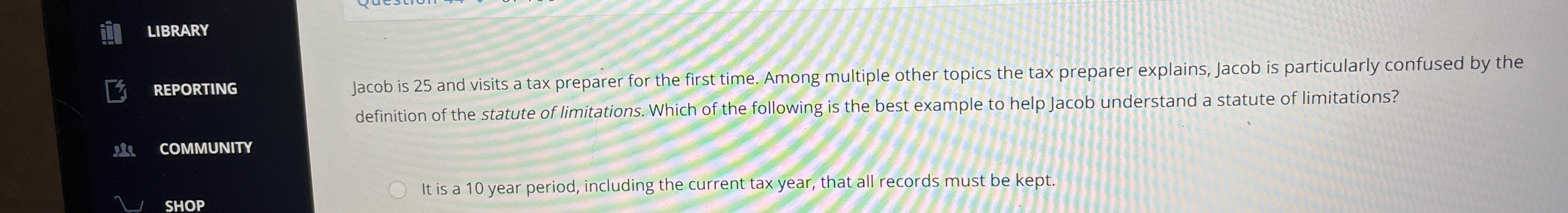 LIBRARY REPORTING Jacob is 2 5 and visits a tax