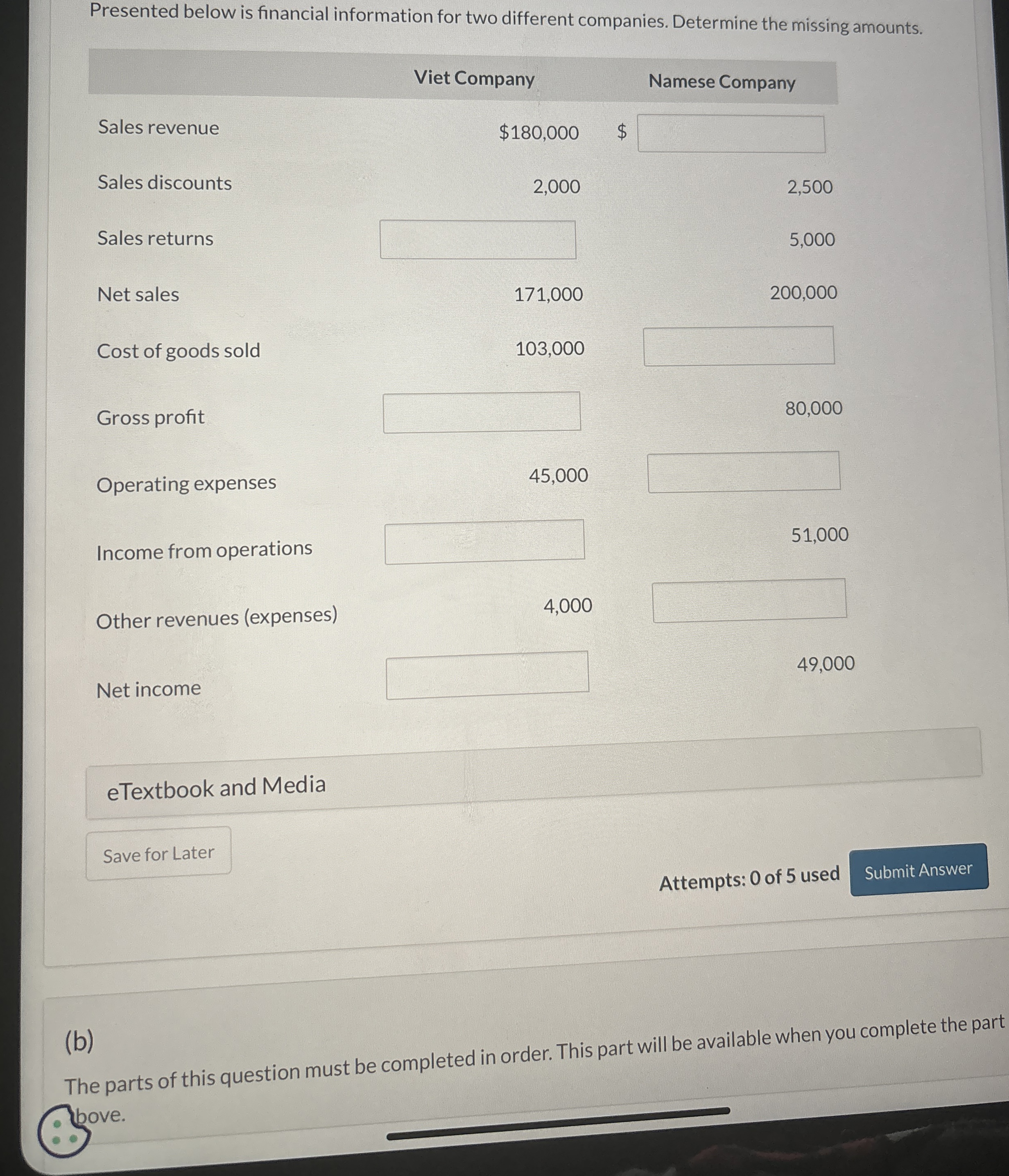 Presented below is financial information for two