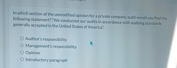 In which section of the unmodified opinion for a