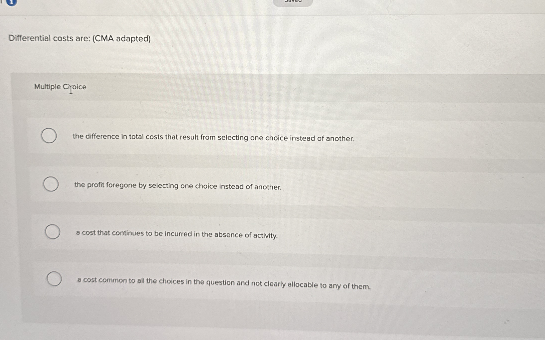 Differential costs are: ( CMA adapted ) Multiple