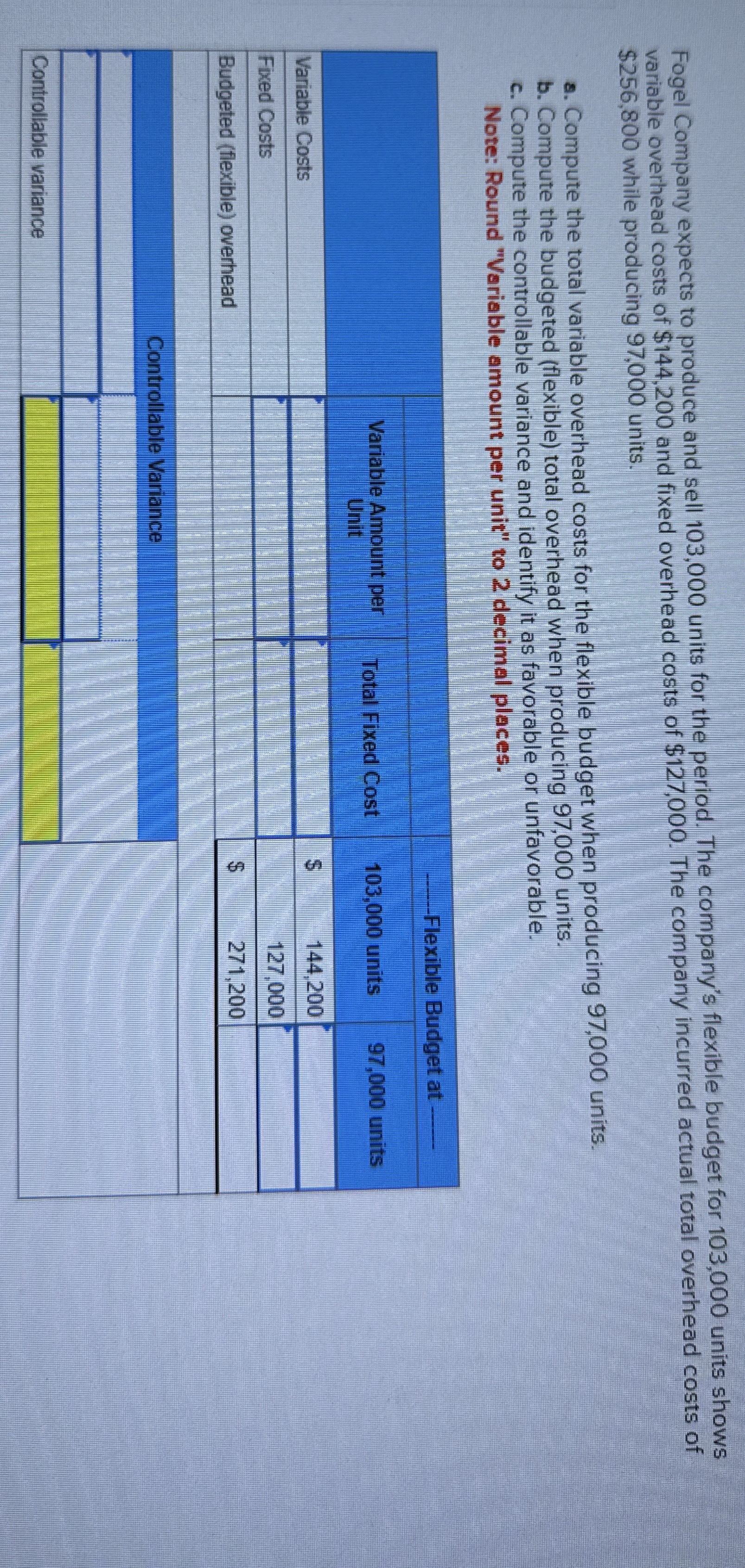 Fogel Company expects to produce and sell 1 0 3 ,