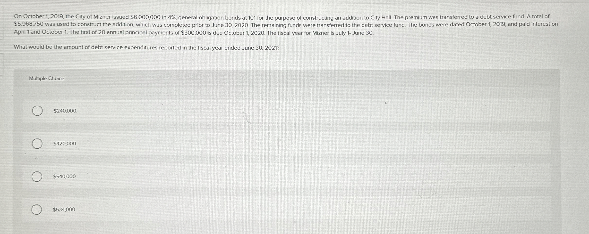 On October 1 , 2 0 1 9 , the City of Mizner