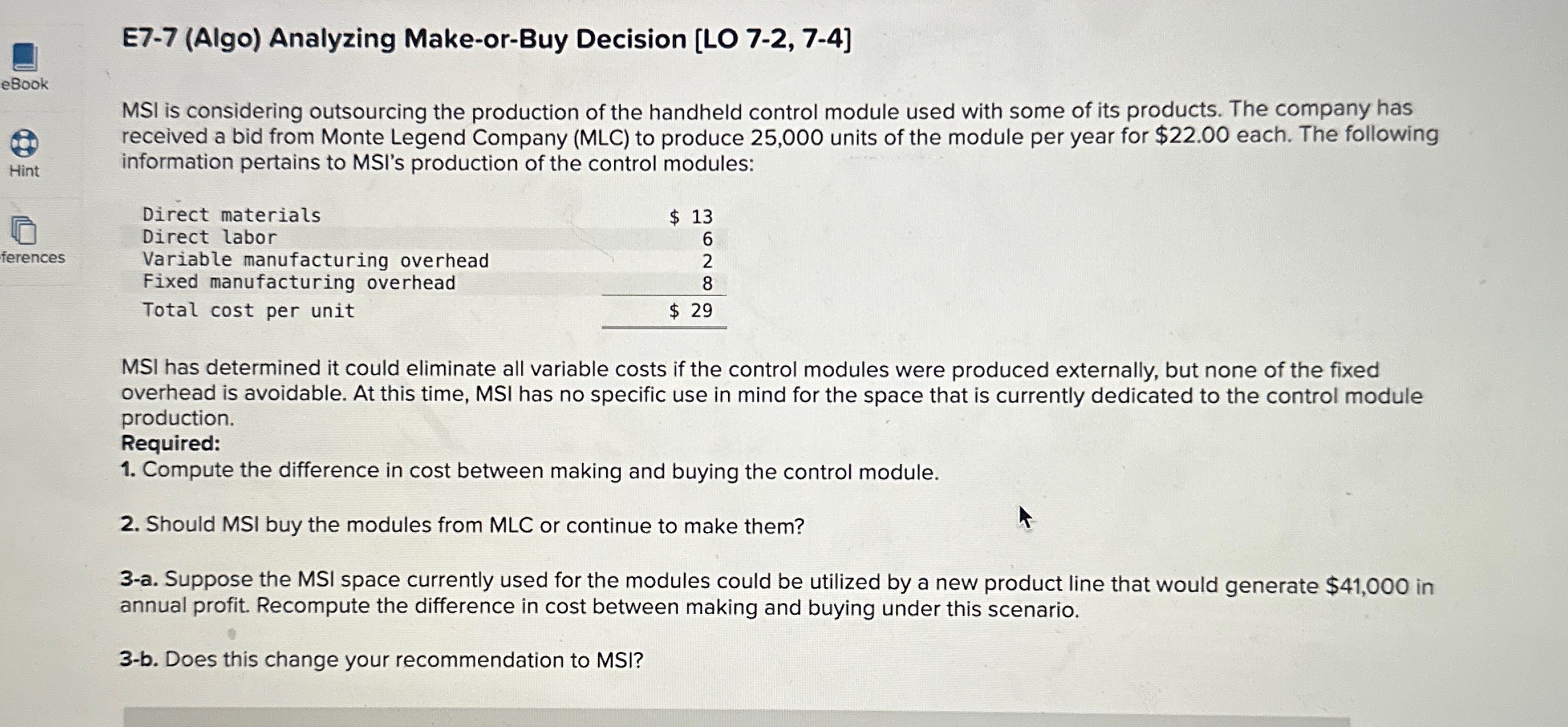 E 7 - 7 ( Algo ) Analyzing Make - or - Buy