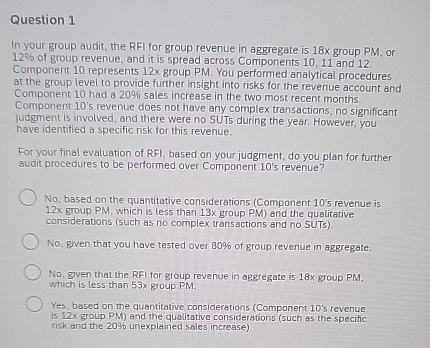 Question 1 In your group audit, the RFI for group