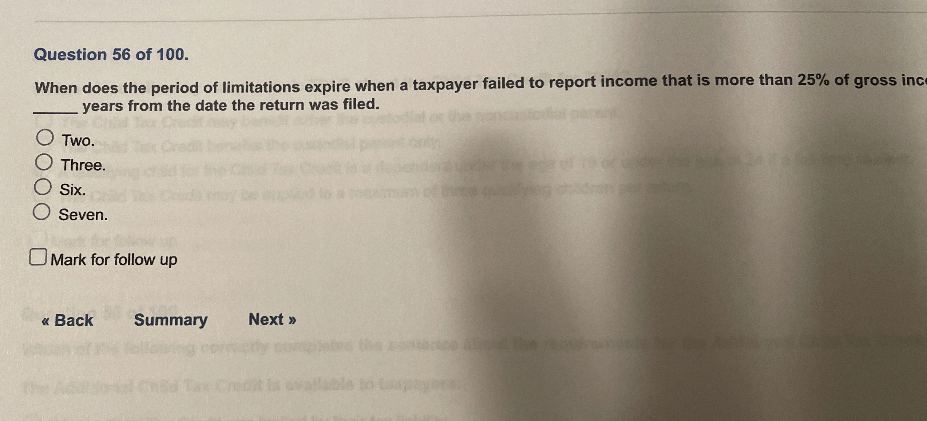 Question 5 6 of 1 0 0 . When does the period of