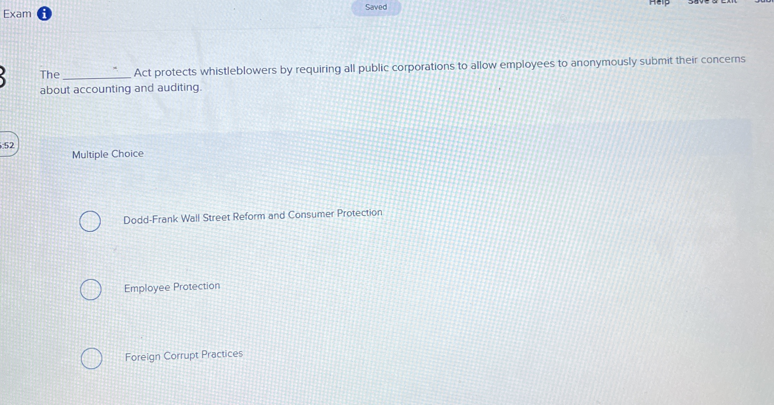 Exam Saved The Act protects whistleblowers by