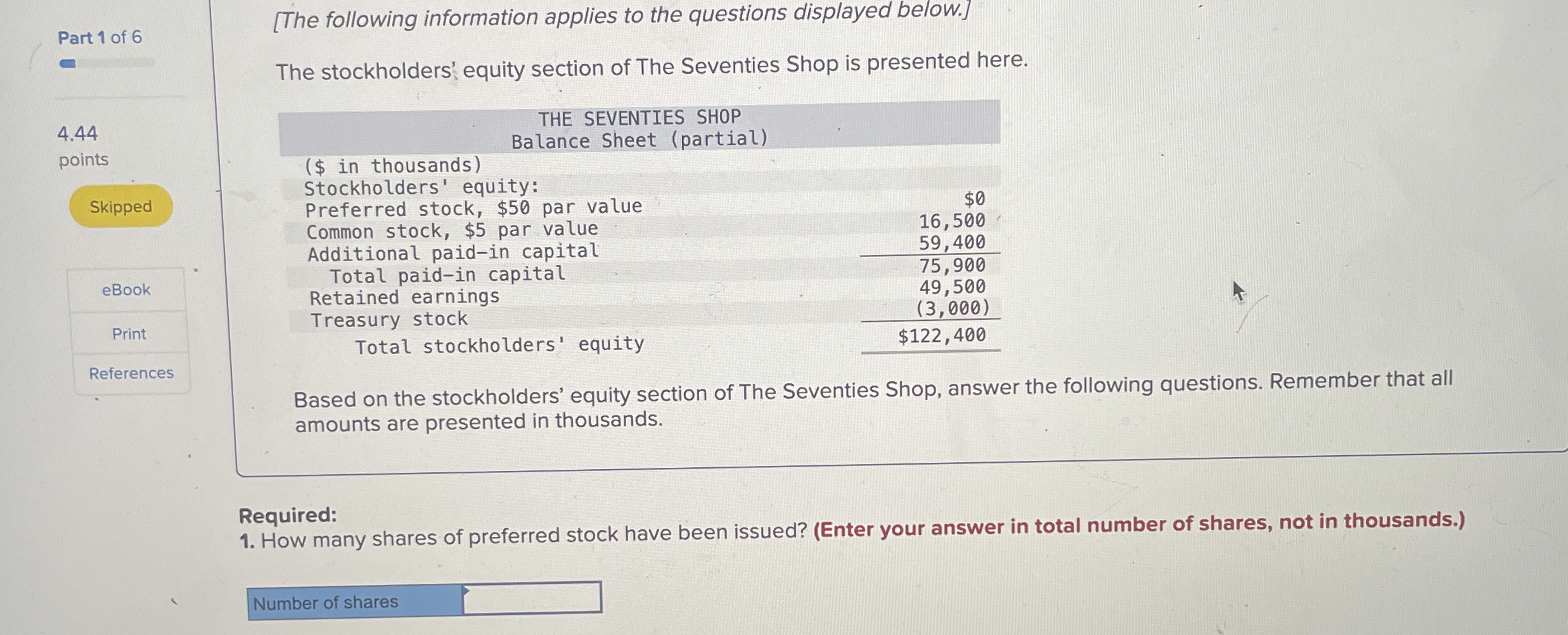 Part 1 of 6 4 . 4 4 points eBook Print References