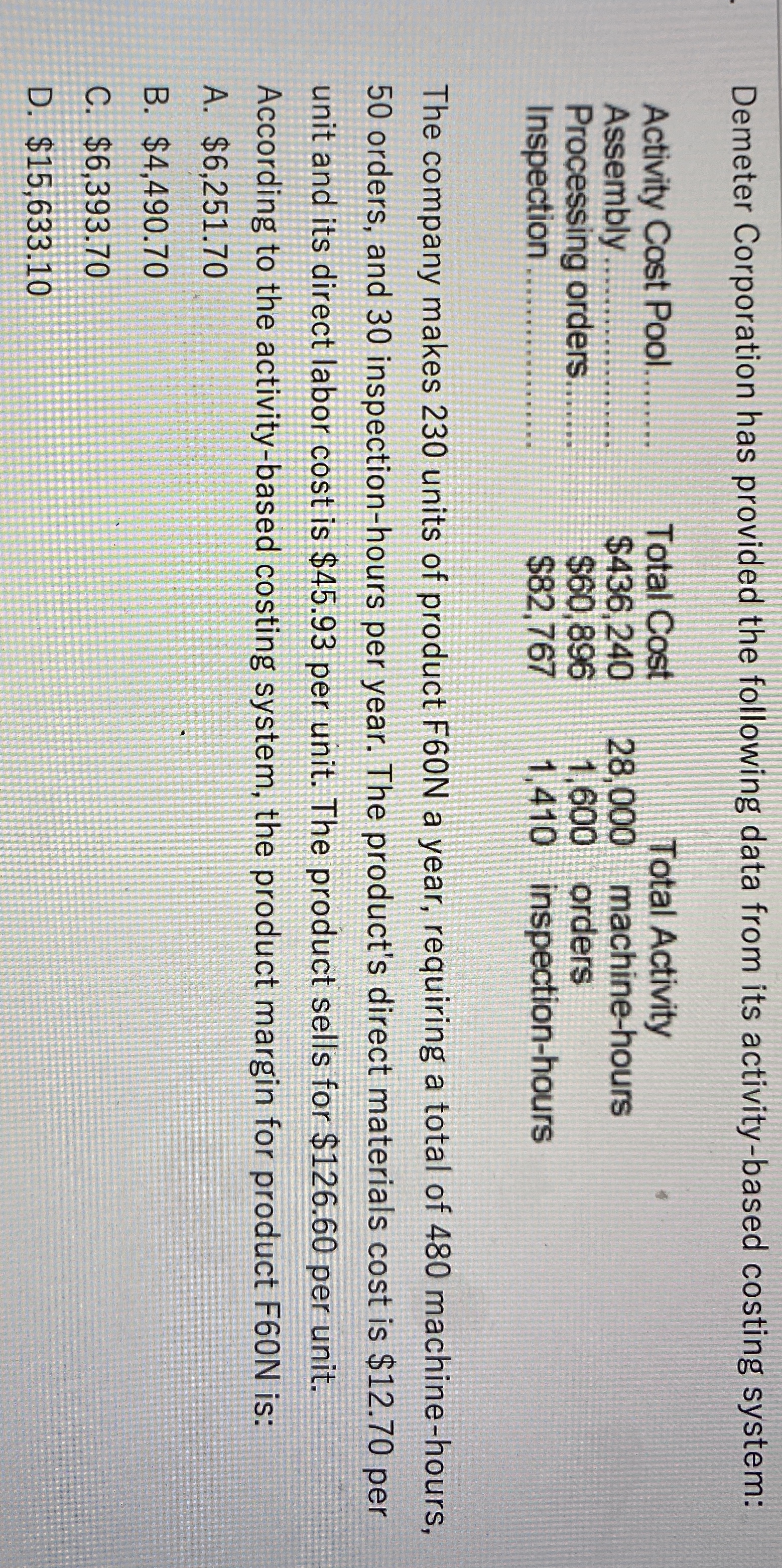 Demeter Corporation has provided the following