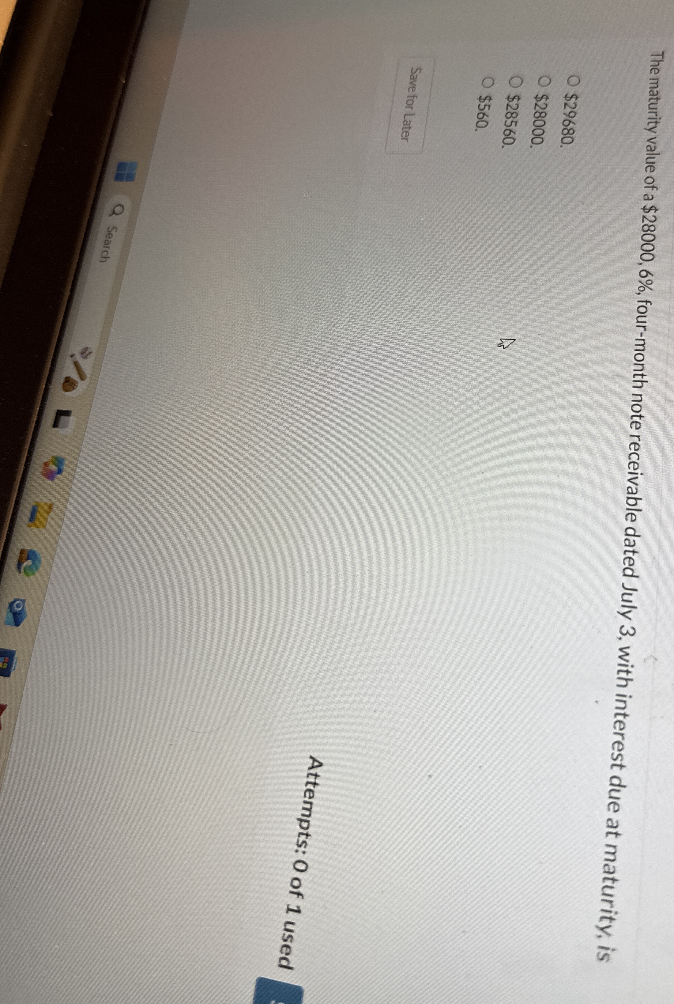 The maturity value of a $ 2 8 0 0 0 , 6 % , four