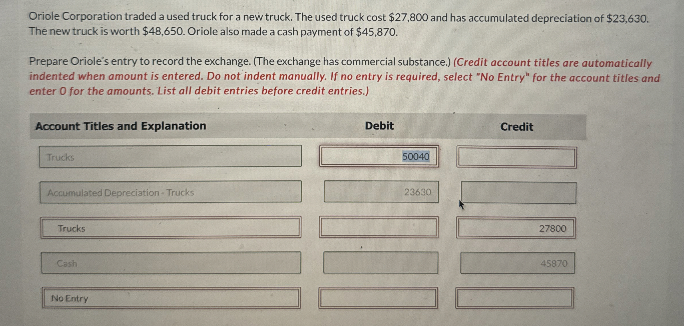 Oriole Corporation traded a used truck for a new