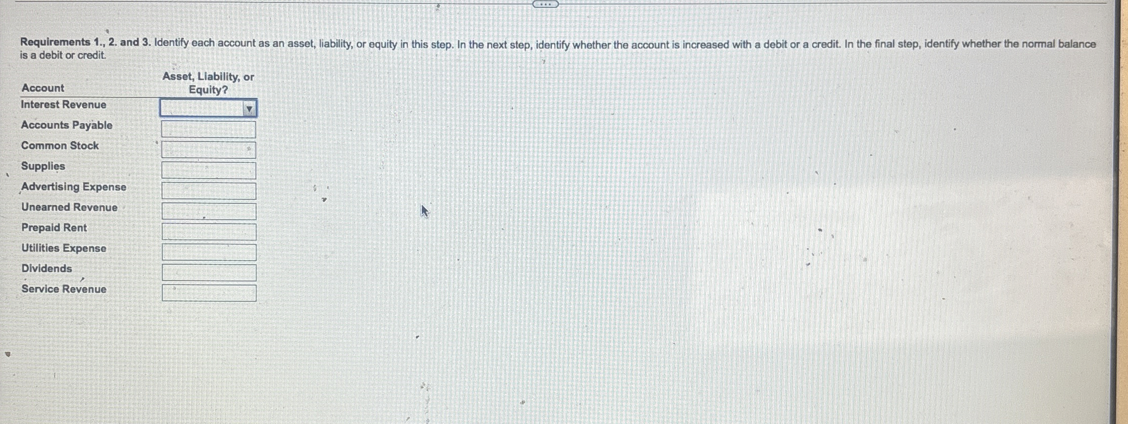 is a debit or credit. Asset, Liability, or