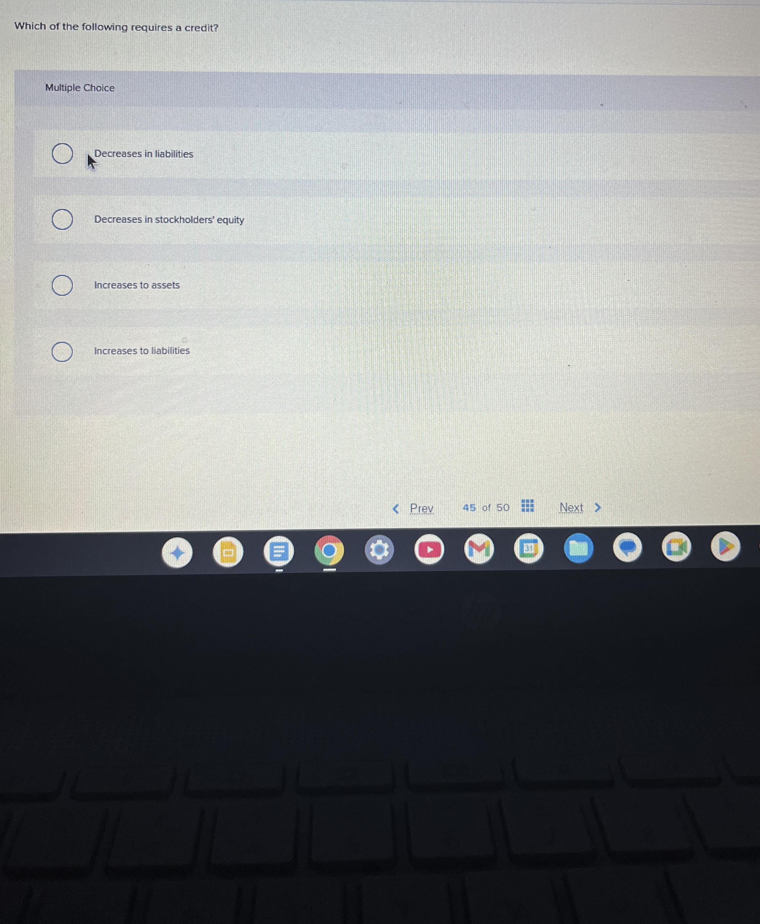 Which of the following requires a credit?