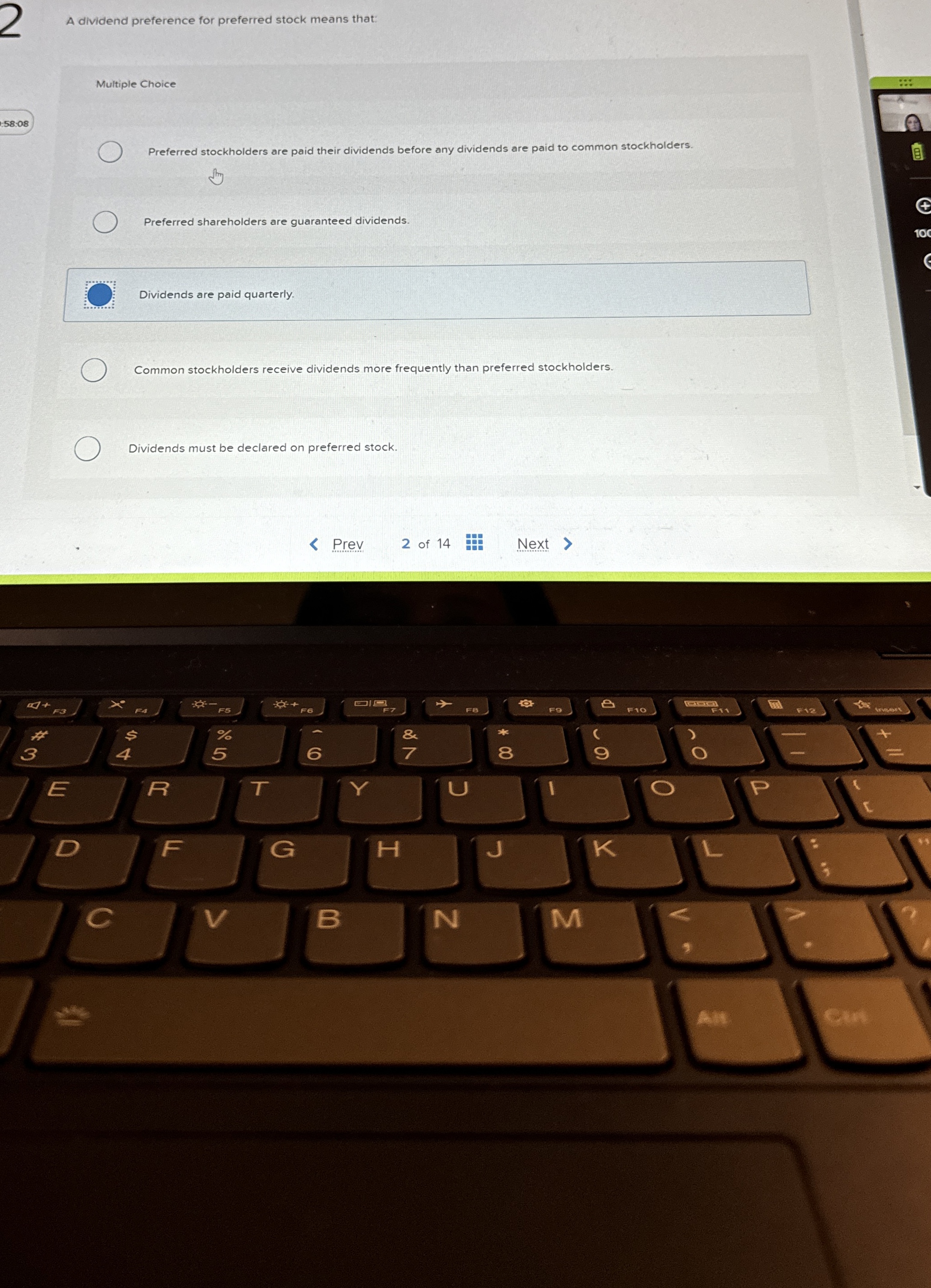 A dividend preference for preferred stock means