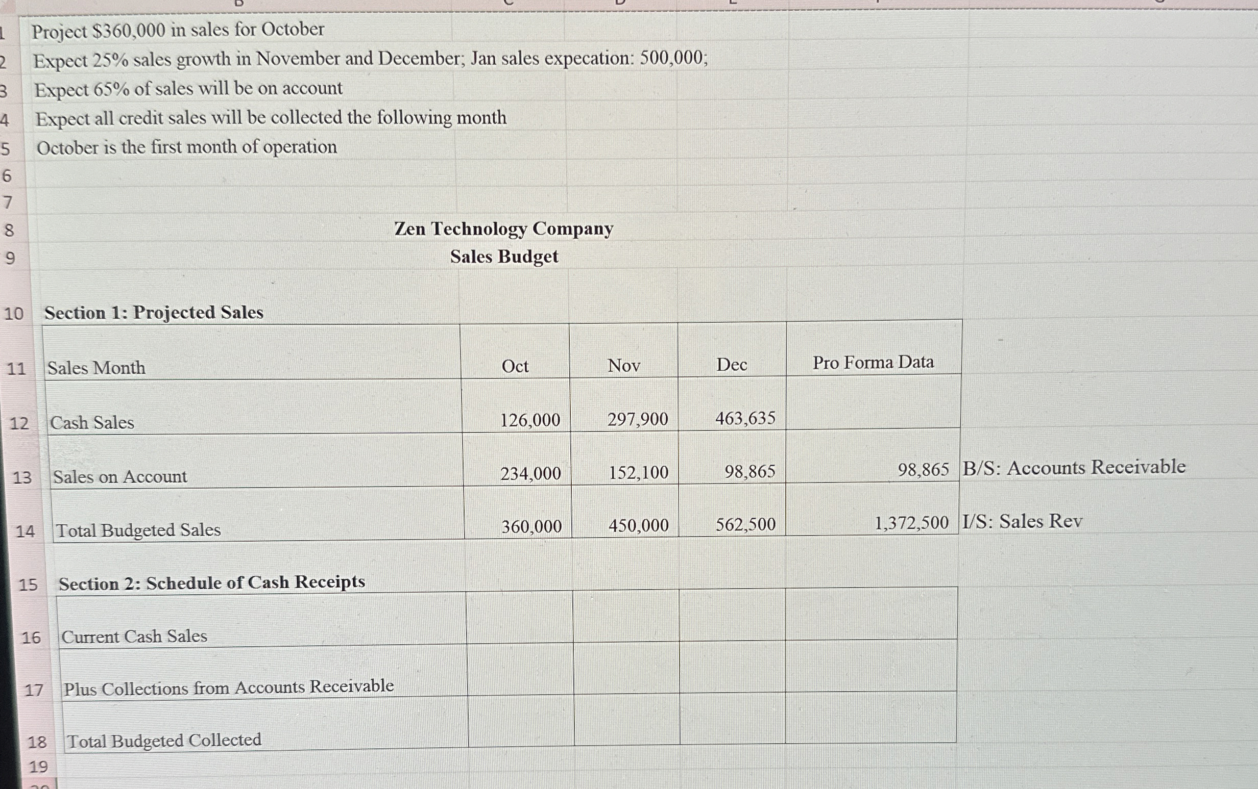 Project $ 3 6 0 , 0 0 0 in sales for October