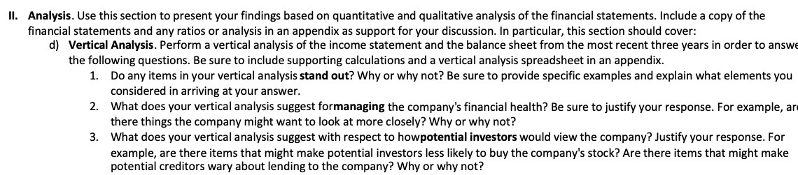 II. Analysis. Use this section to present your