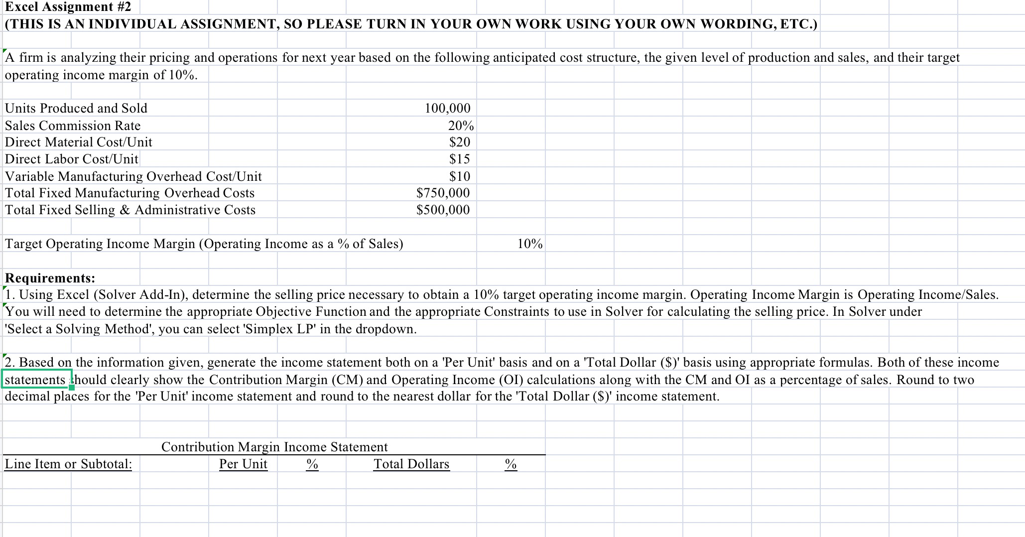 Excel Assignment #2 (THIS IS AN INDIVIDUAL