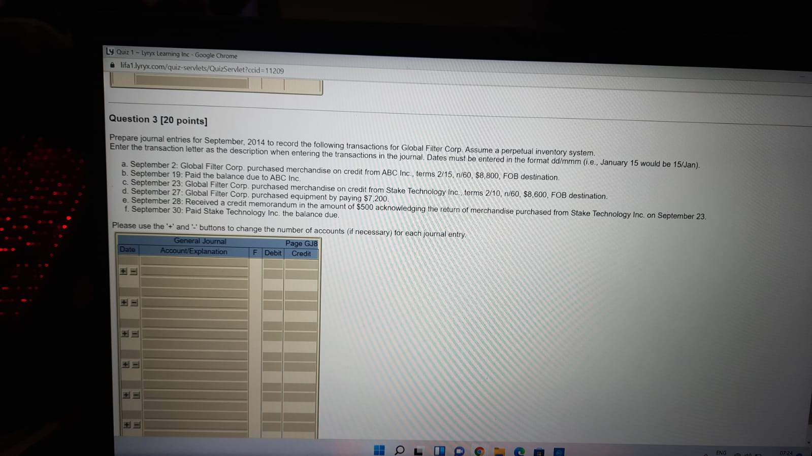 Ly Quiz 1 - Lyryx Learning Inc - Google Chrome