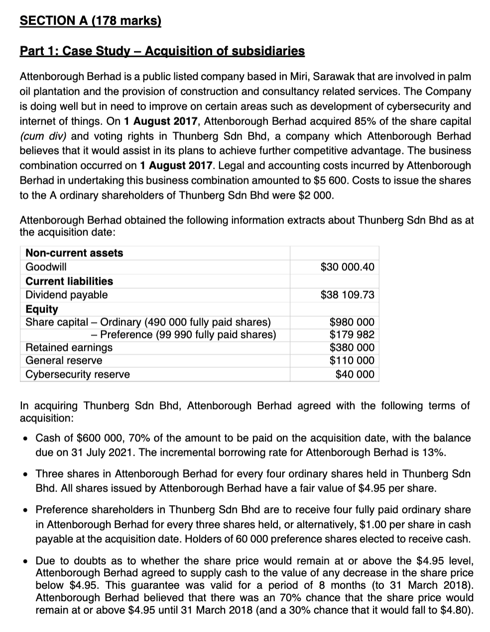SECTION A (178 marks) Part 1: Case Study -