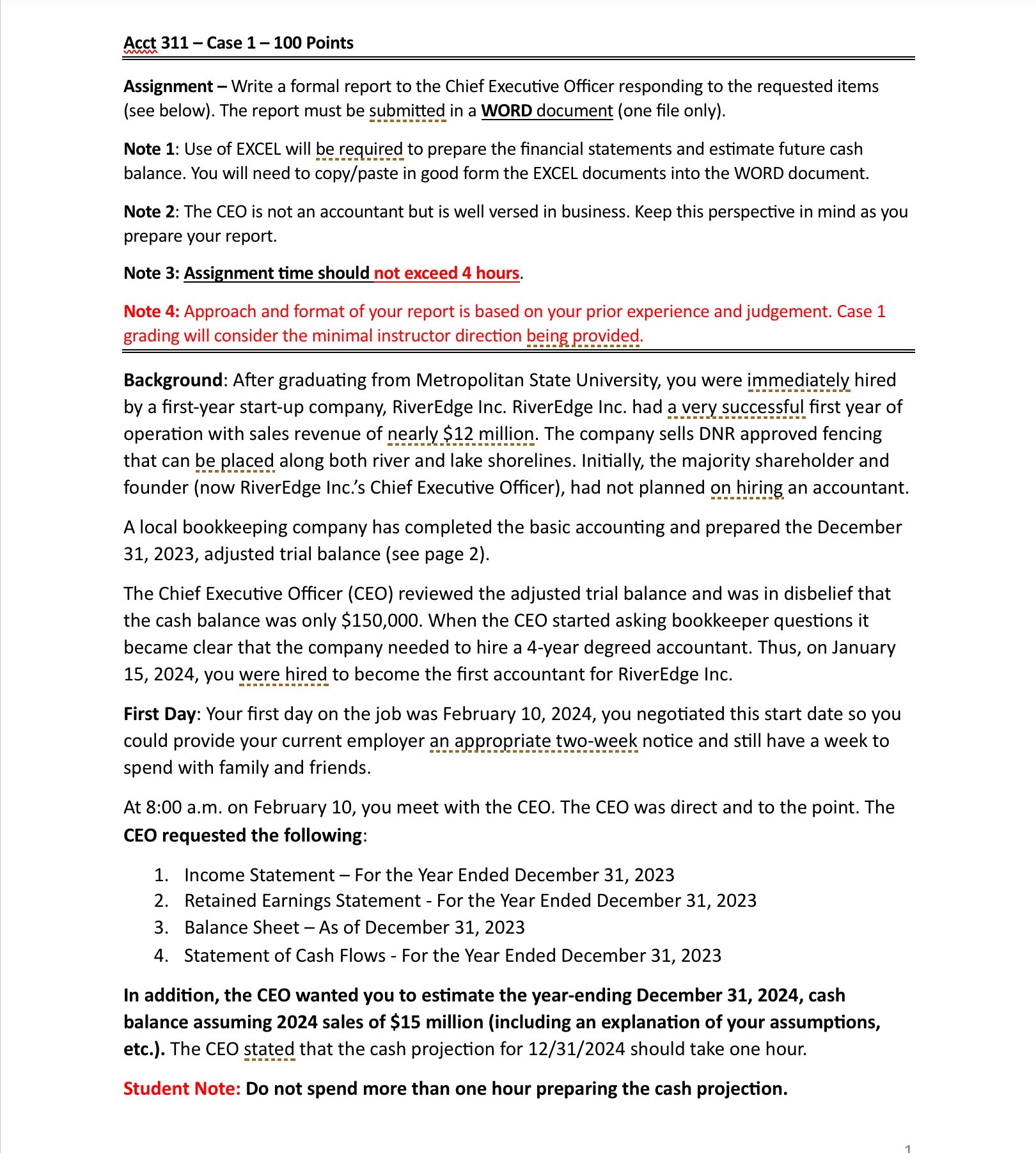 Acct 311 - Case 1- 100 Points Assignment - Write