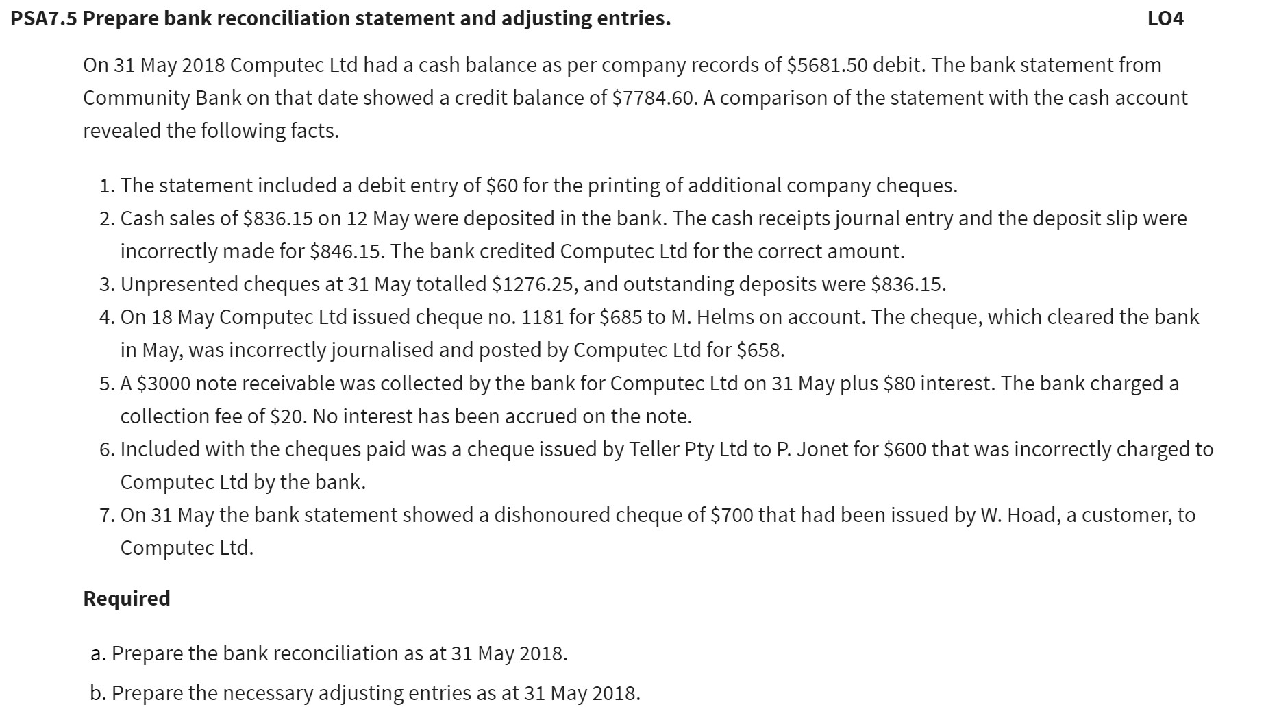 PLEASE PROVIDE ME WITH EXPLANATION PSA7.5 Prepare