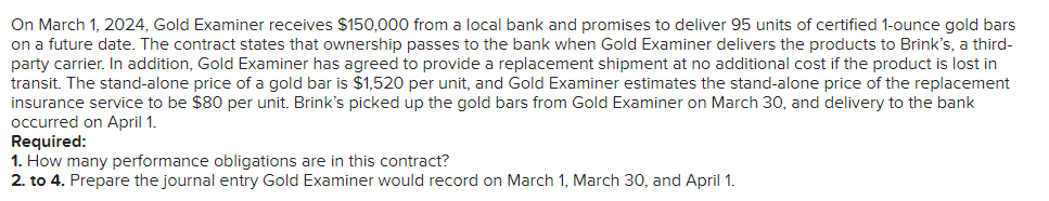 On March 1, 2024, Gold Examiner receives $150,000