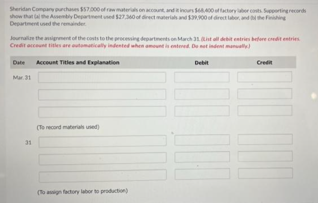 Sheridan Company purchases $57,000 of raw