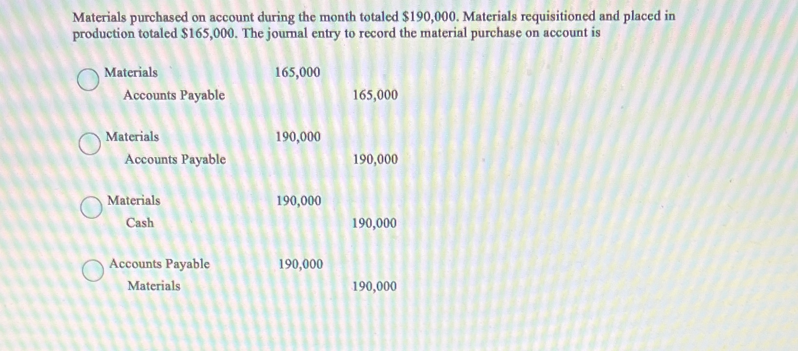 Materials purchased on account during the month