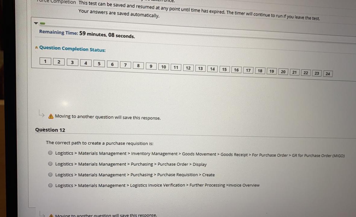 Completion This test can be saved and resumed at