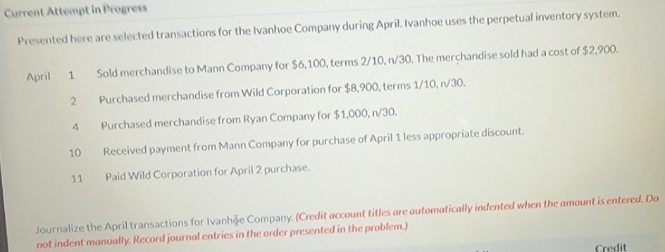 journalize Current Attempt in Progress Presented