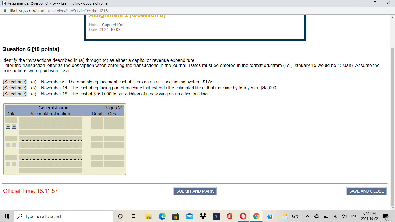 Ly Assignment 2 (Question 6) ~ Lyryx Learning Inc