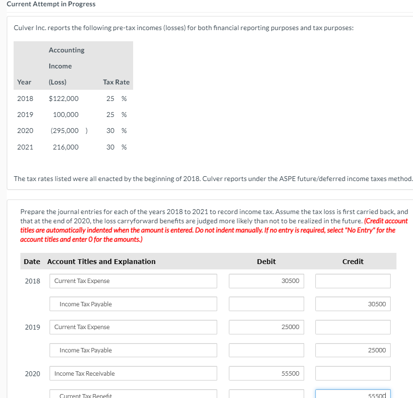 Current Attempt in Progress Culver Inc. reports