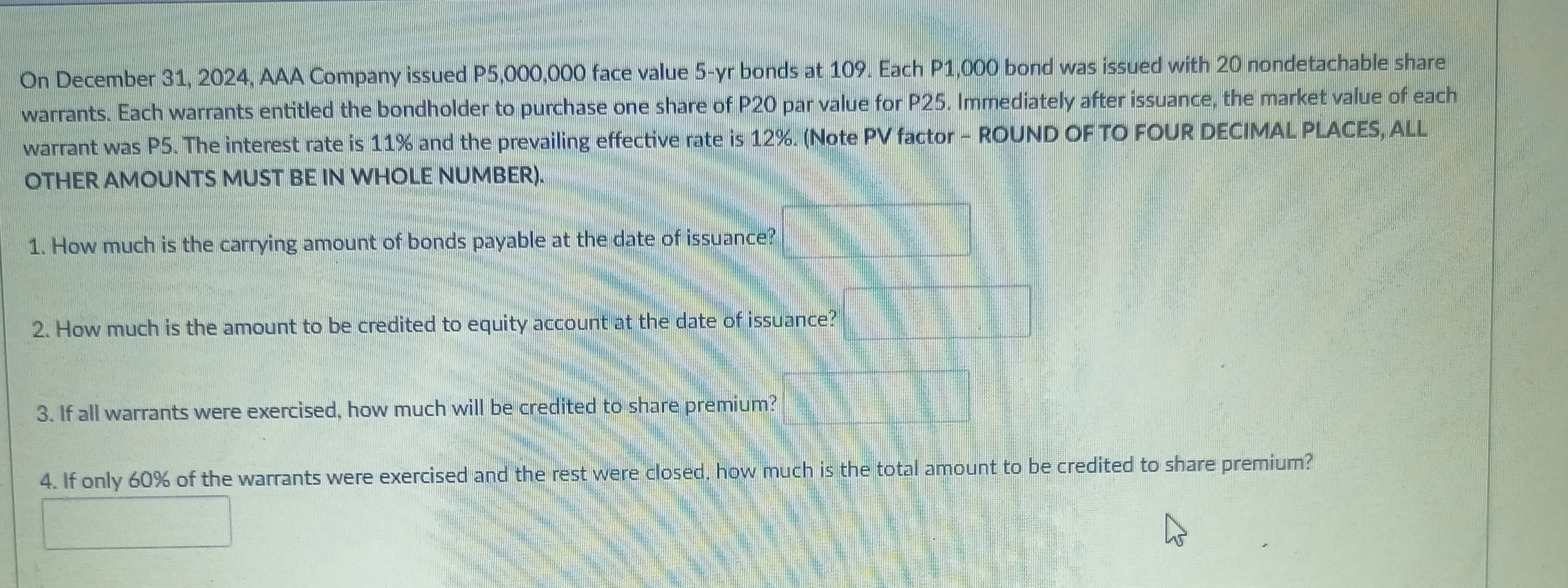 Problems on Bonds On December 31, 2024, AAA